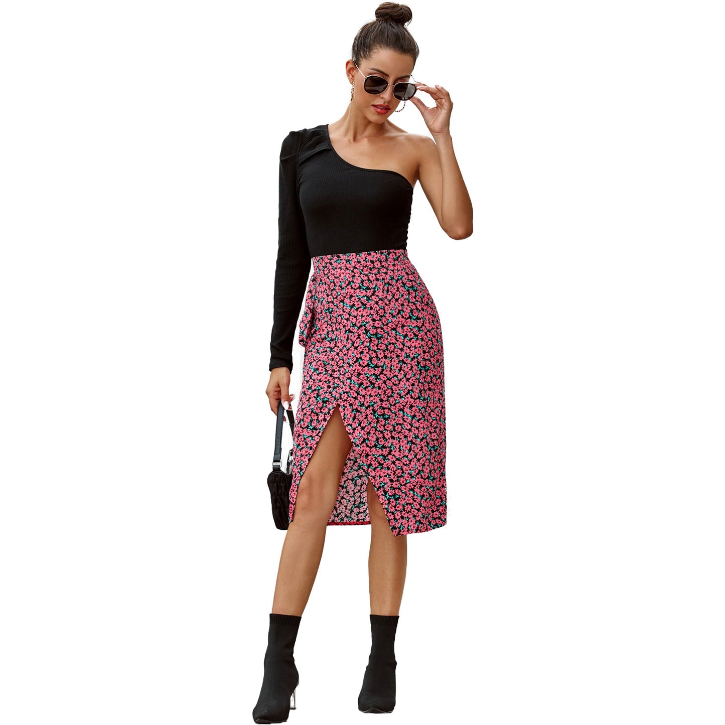 Ladies Fashion Printed High Waist Irregular Skirt