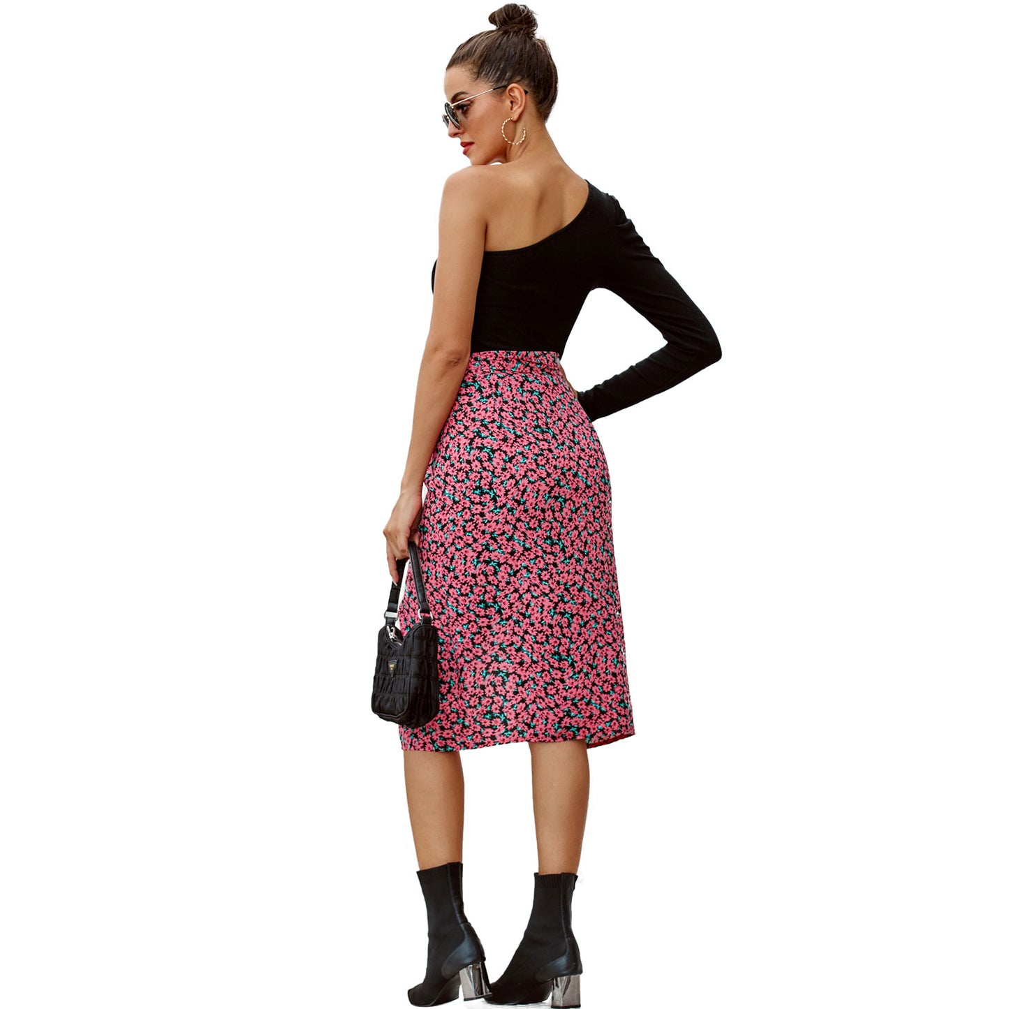 Ladies Fashion Printed High Waist Irregular Skirt