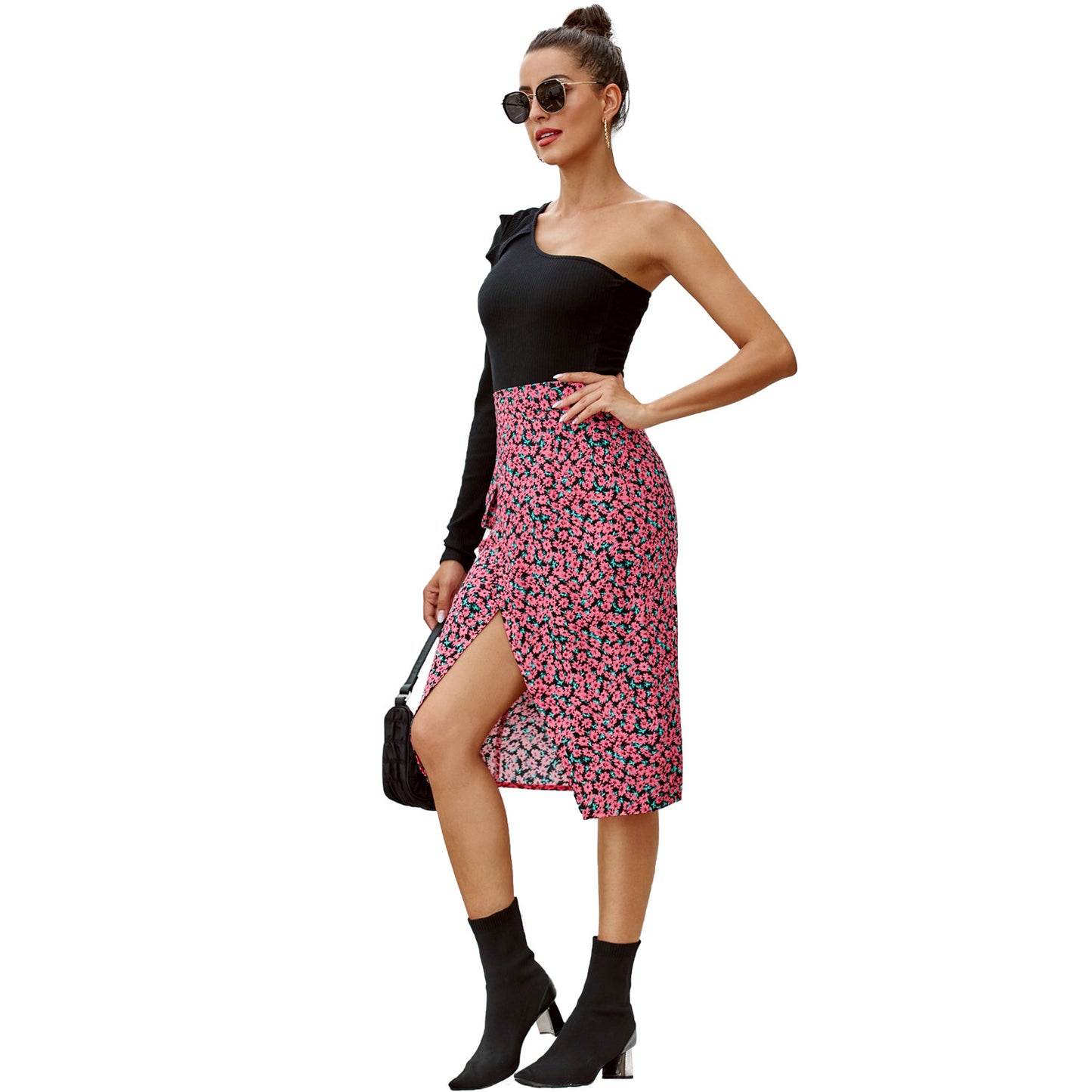 Ladies Fashion Printed High Waist Irregular Skirt