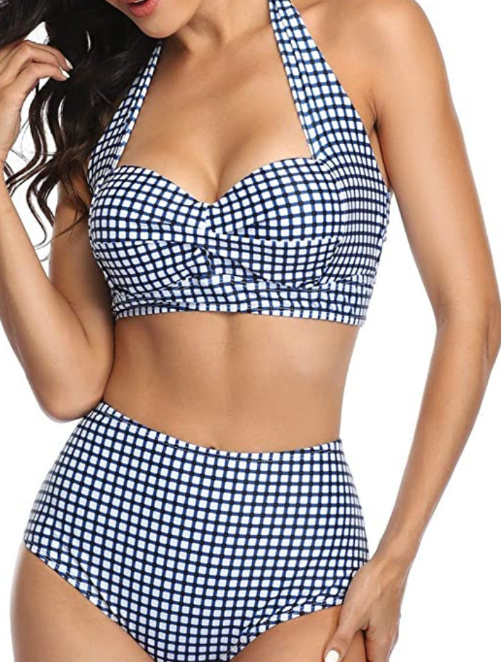 European And American Digital Print High Waist Split Bikini