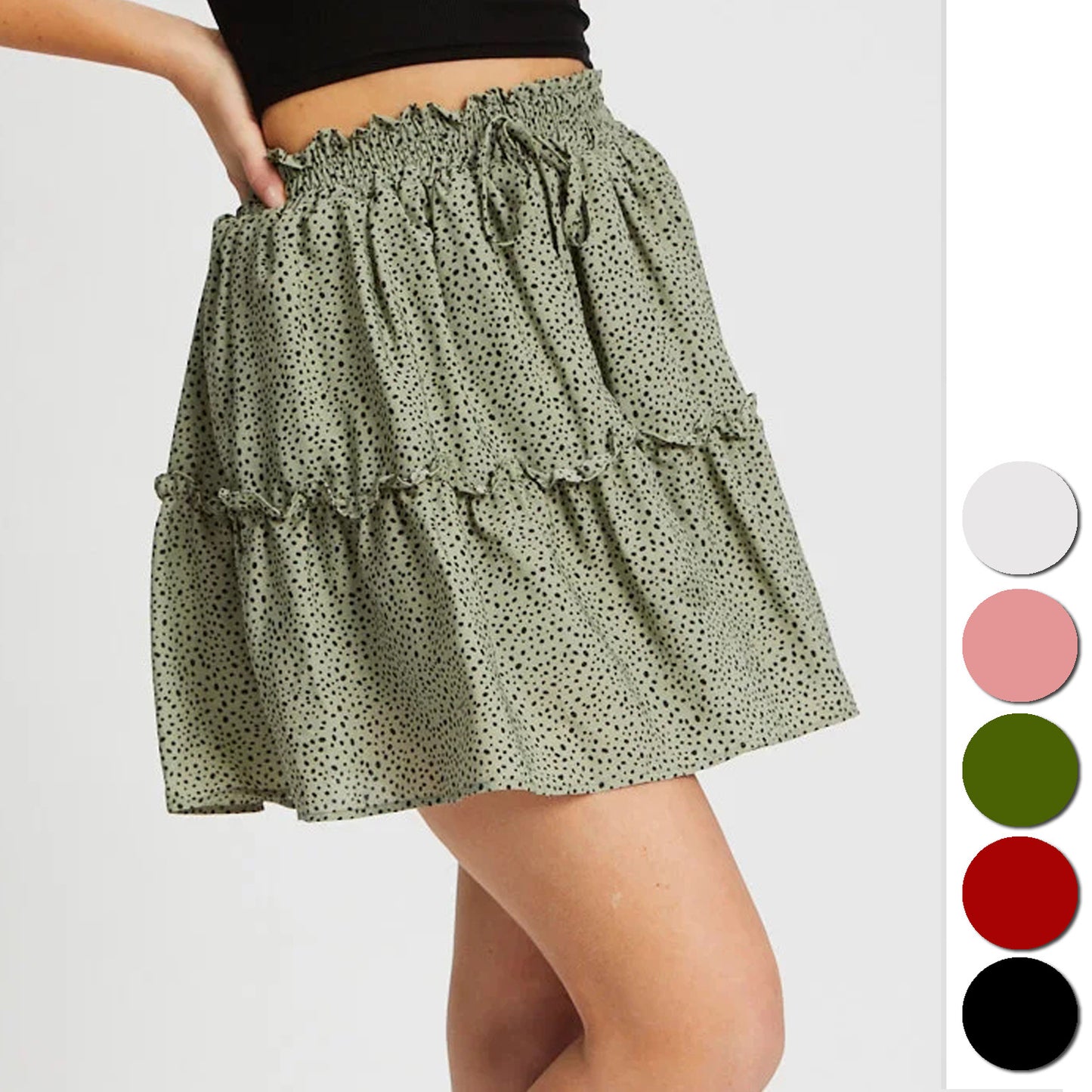 High Waist Polka Dot Ruffle Skirt