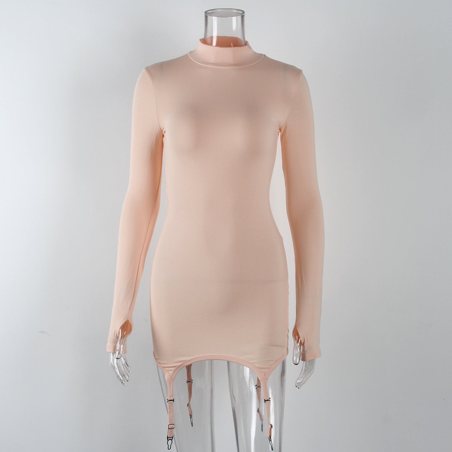 Long-sleeved Solid Color Sexy Suspender Halter Dress