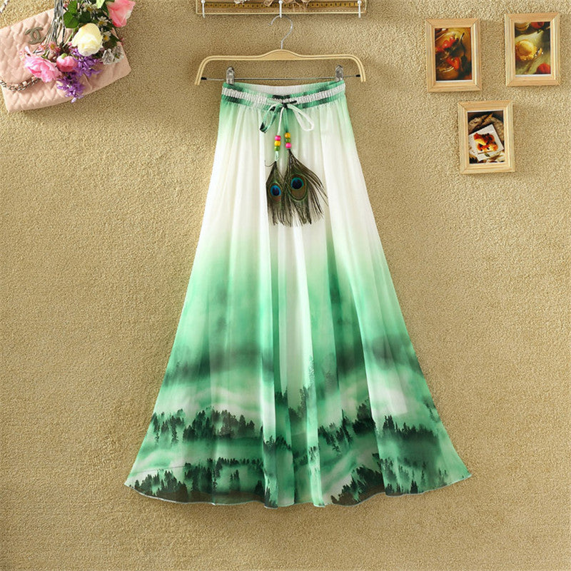 Bohemian Chiffon Print Skirt Floral Fairy Dress Holiday Beach Women's Wear