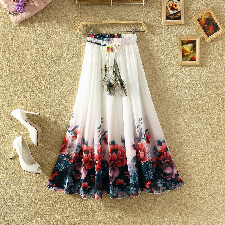 Bohemian Chiffon Print Skirt Floral Fairy Dress Holiday Beach Women's Wear