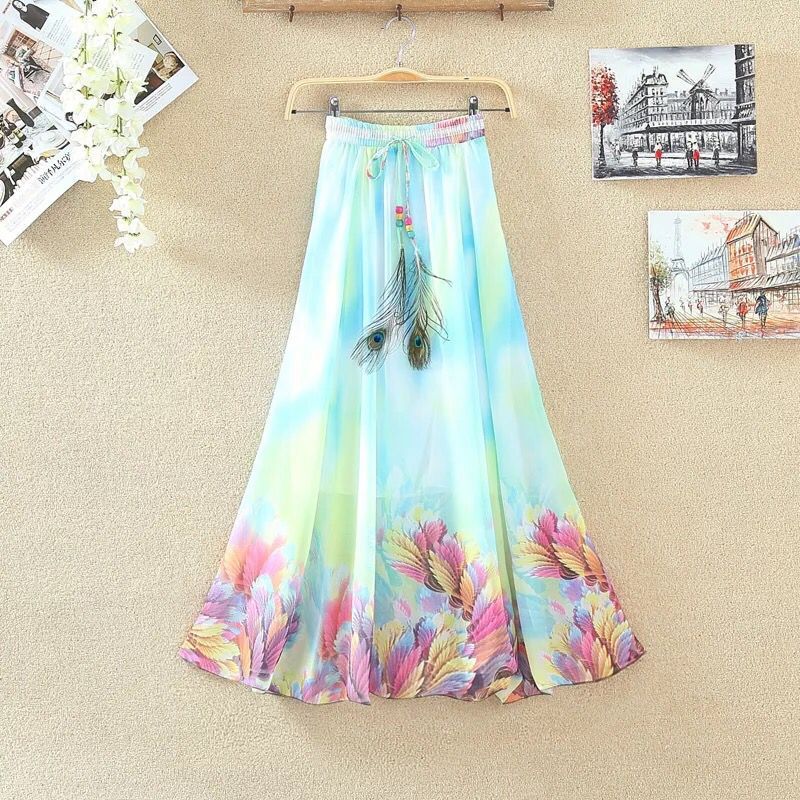 Bohemian Chiffon Print Skirt Floral Fairy Dress Holiday Beach Women's Wear