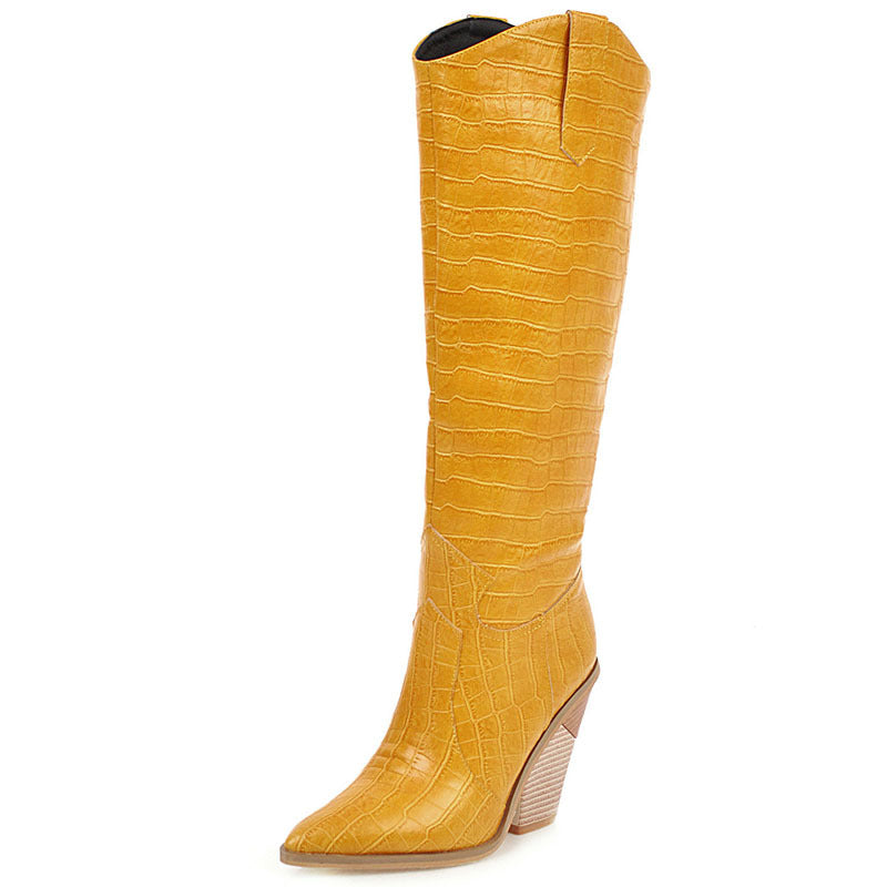 Presenting EuroGlow Pointed Slope Heel Boots, showcasing trend and style for women of all sizes.