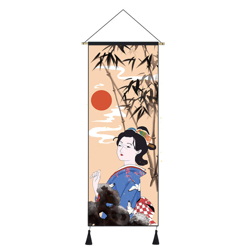 Japanese Style Hanging Painting Crane Lady Ukiyo-E Japanese Landscape Living Room Background Wall Decoration Painting Tatami Bedroom Mural