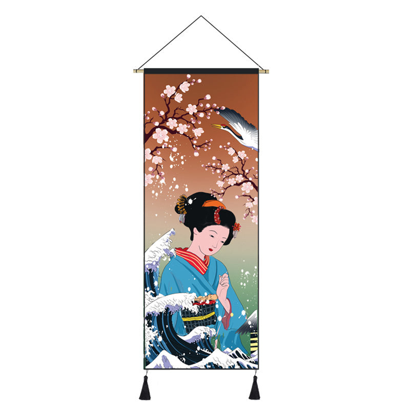 Japanese Style Hanging Painting Crane Lady Ukiyo-E Japanese Landscape Living Room Background Wall Decoration Painting Tatami Bedroom Mural