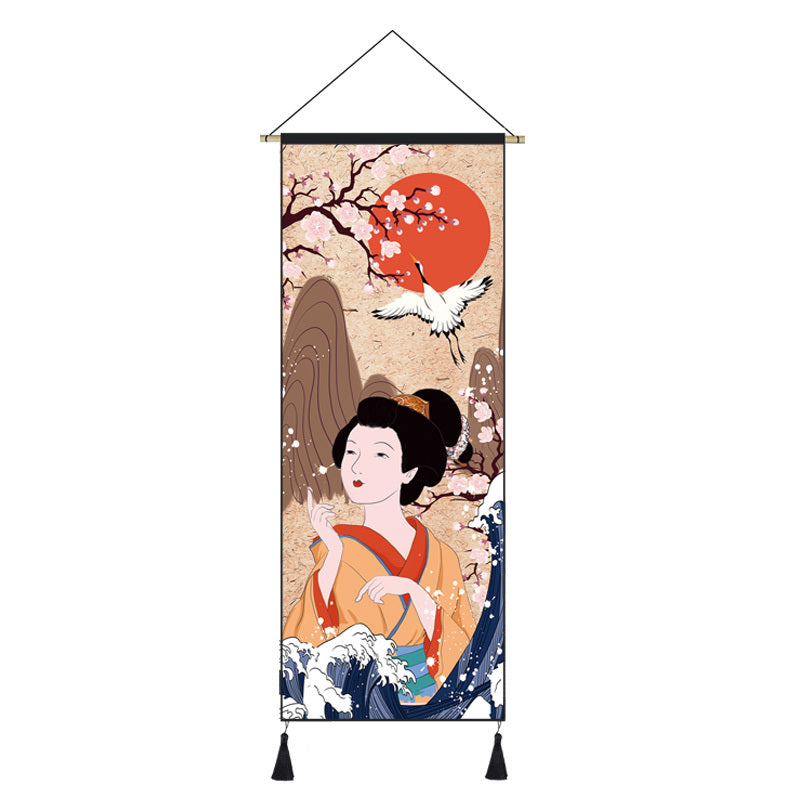 Japanese Style Hanging Painting Crane Lady Ukiyo-E Japanese Landscape Living Room Background Wall Decoration Painting Tatami Bedroom Mural