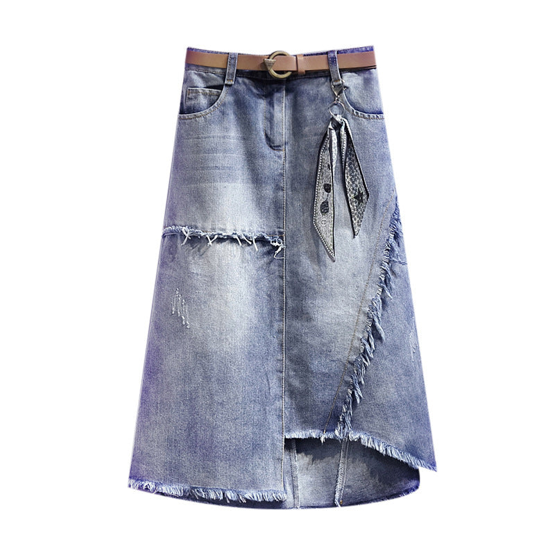 Irregular Slit Denim Skirt