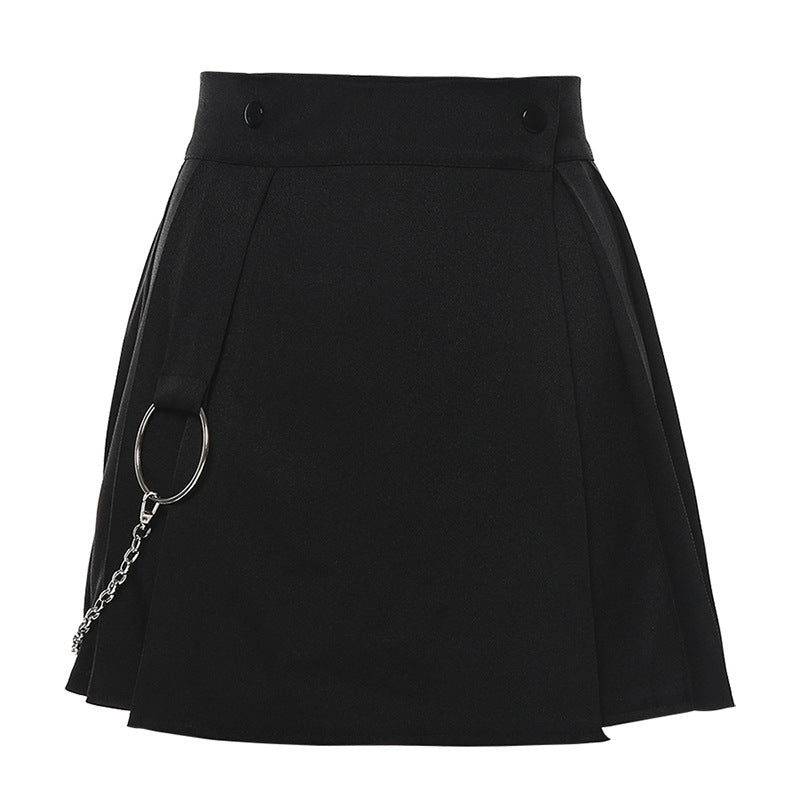 Women's Solid Color High Waist Stitching Pleated Skirt Women