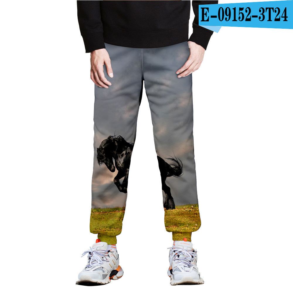 Horse 3D Full-Frame Image Peripheral Digital Printing Fleece Trousers