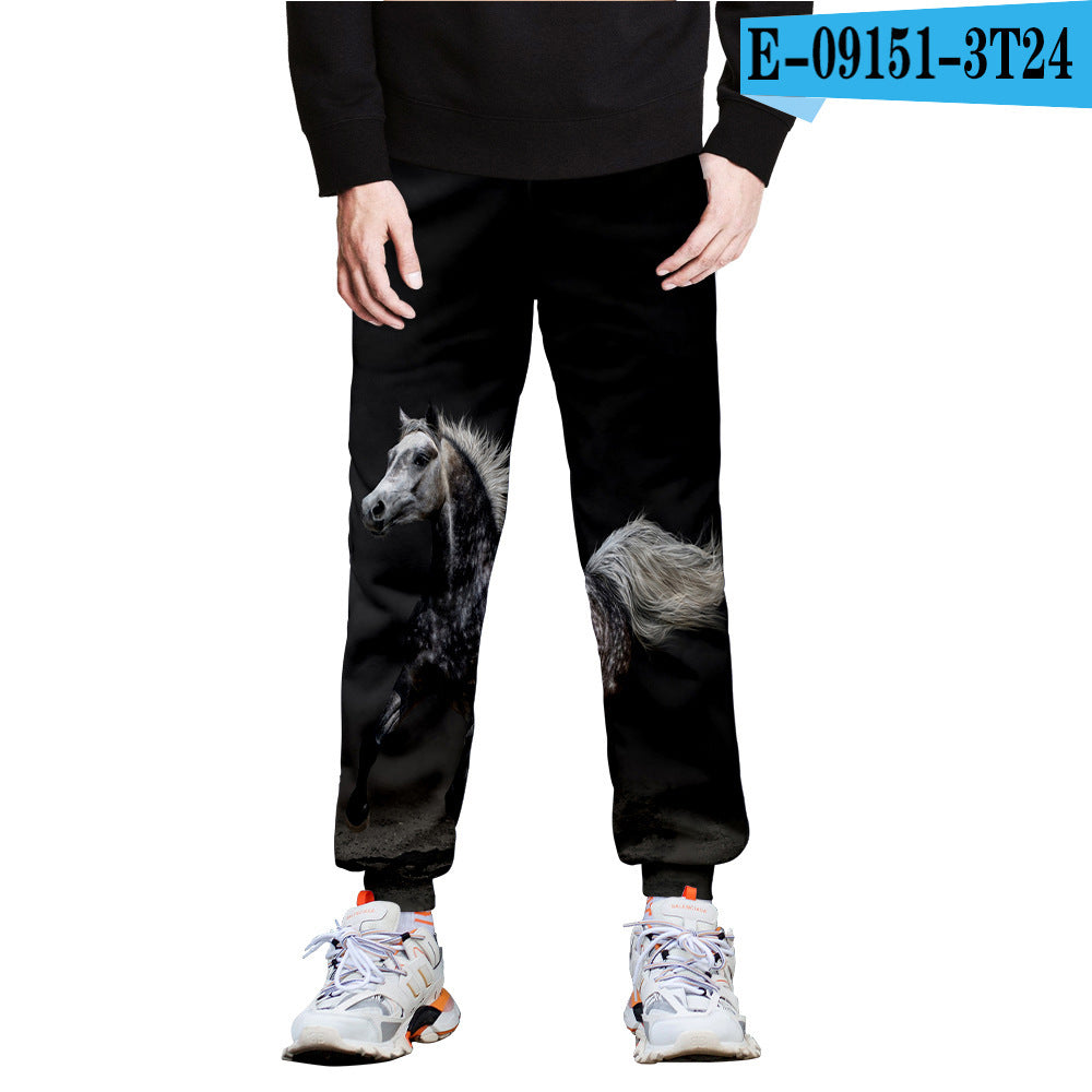 Horse 3D Full-Frame Image Peripheral Digital Printing Fleece Trousers