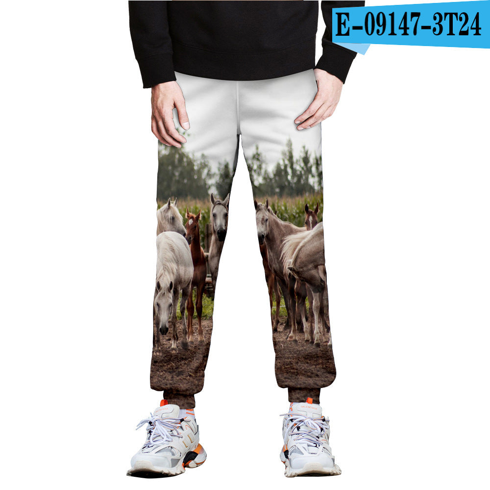 Horse 3D Full-Frame Image Peripheral Digital Printing Fleece Trousers