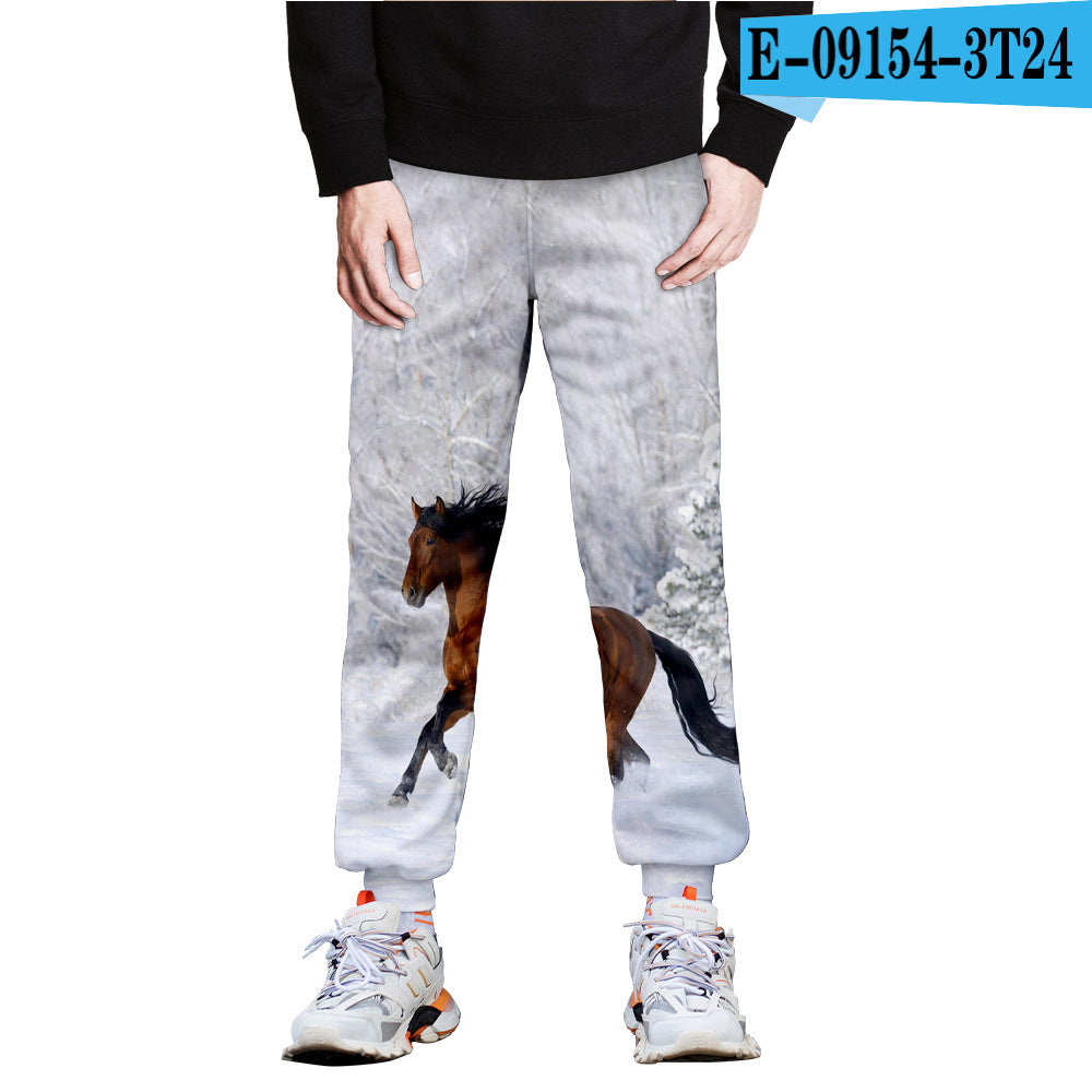 Horse 3D Full-Frame Image Peripheral Digital Printing Fleece Trousers