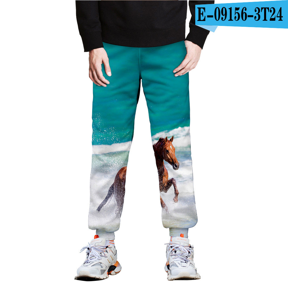 Horse 3D Full-Frame Image Peripheral Digital Printing Fleece Trousers