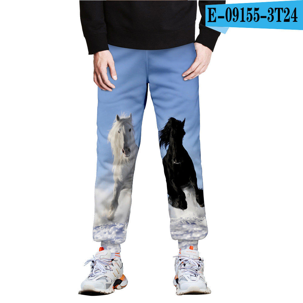 Horse 3D Full-Frame Image Peripheral Digital Printing Fleece Trousers