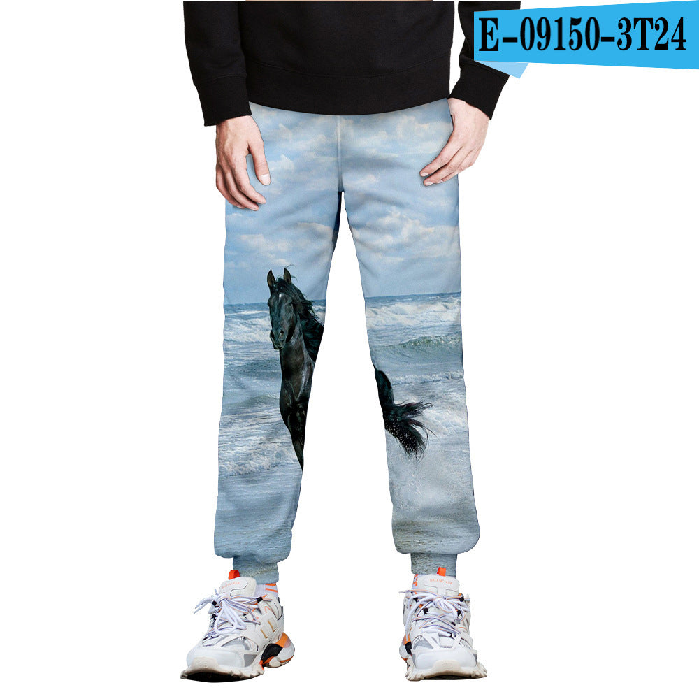 Horse 3D Full-Frame Image Peripheral Digital Printing Fleece Trousers