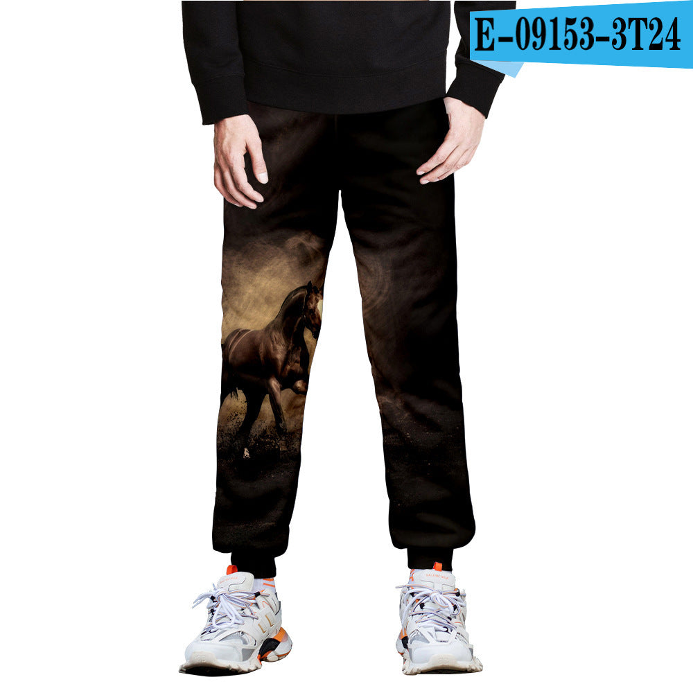 Horse 3D Full-Frame Image Peripheral Digital Printing Fleece Trousers