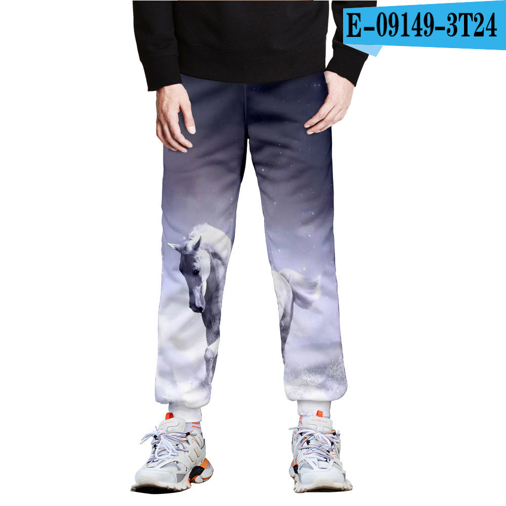 Horse 3D Full-Frame Image Peripheral Digital Printing Fleece Trousers