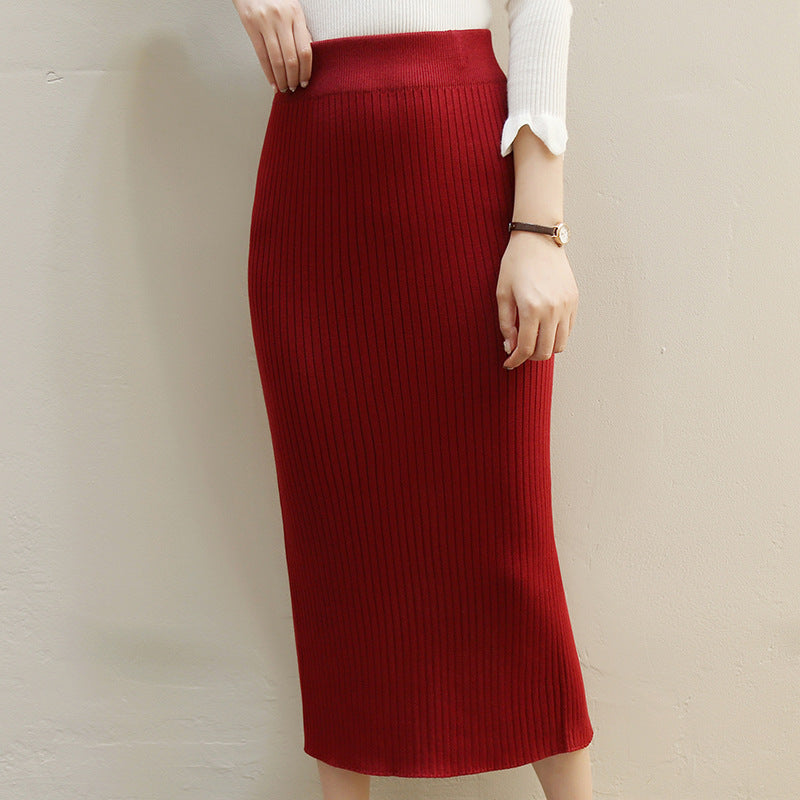 Women's High Waist Skirt Without Slit Woolen Skirt