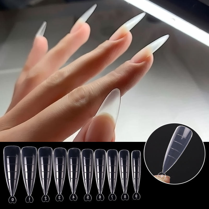 Nailart-Blätter, ultradünn, nicht abfärbend, Wassertropfen, spitz zulaufende Ballett-Sarg-Trapezblätter, 100 Stück, Schachtelblätter mit Skala