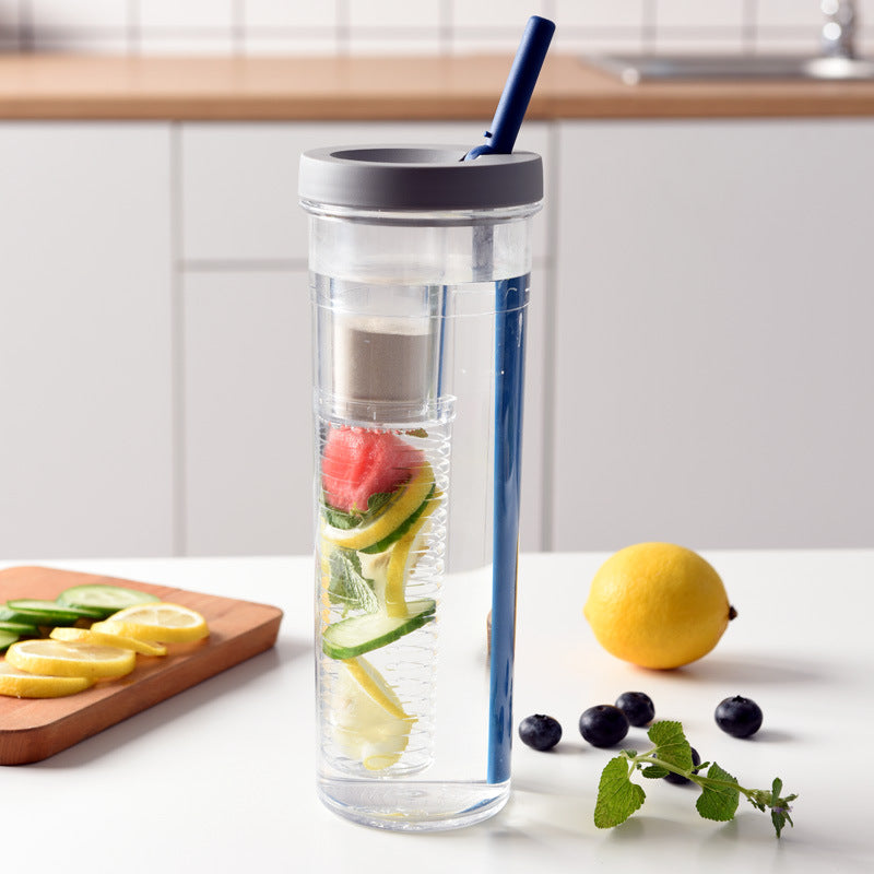 Wasserflasche, tragbar, mit Frucht-Ei, Wasserflasche, Sportflasche mit Zitronensaft, Klappdeckel für Küche, Camping, Reisen, Outdoor