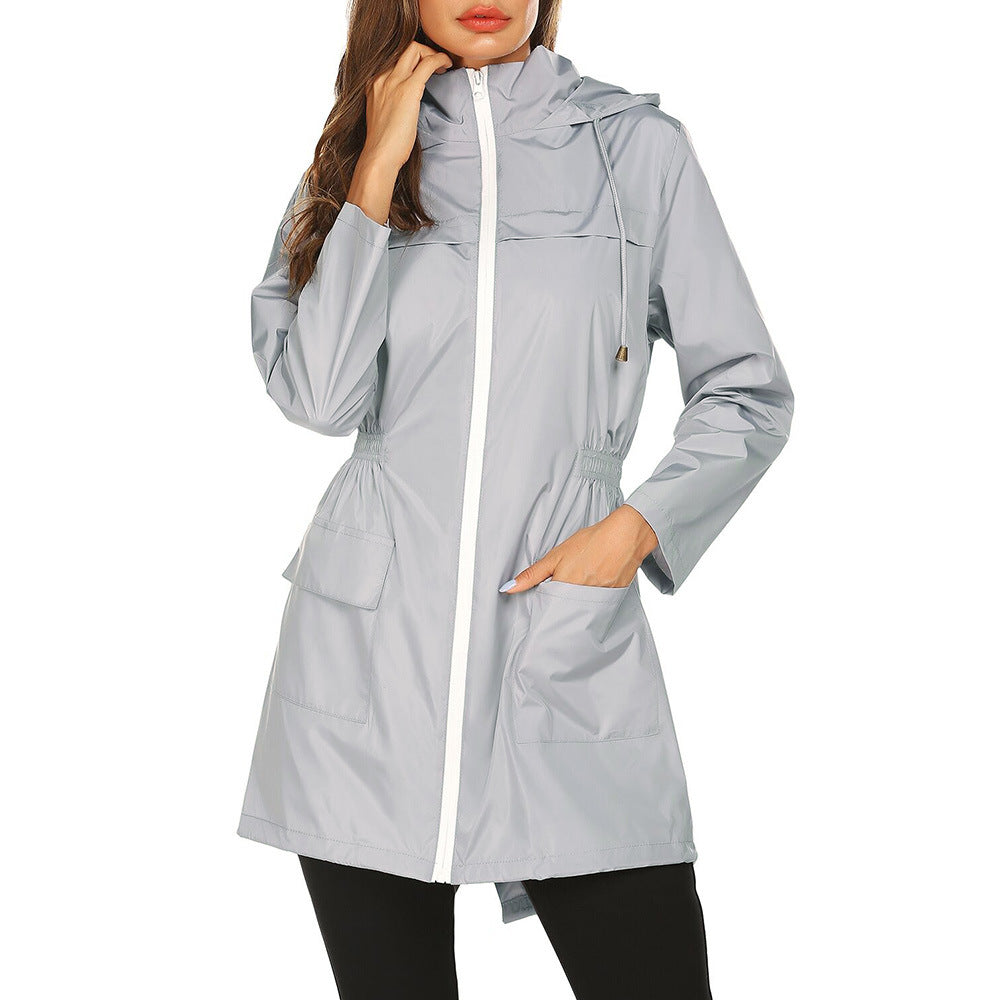 Outdoor-Jacke mit Kapuze und Taille, leichte, wasserdichte Regenjacke