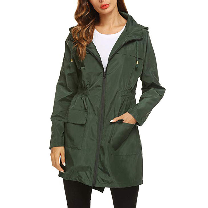 Outdoor-Jacke mit Kapuze und Taille, leichte, wasserdichte Regenjacke