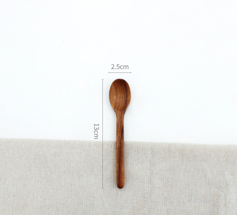 Japanese-style Solid Wood Unpainted Eco-Friendly Teak Wooden Spoon Set - Ideal for Serving Meals, Mixing, and Desserts. Crafted from Natural Teak, Portable and Sustainable Tableware Solution.