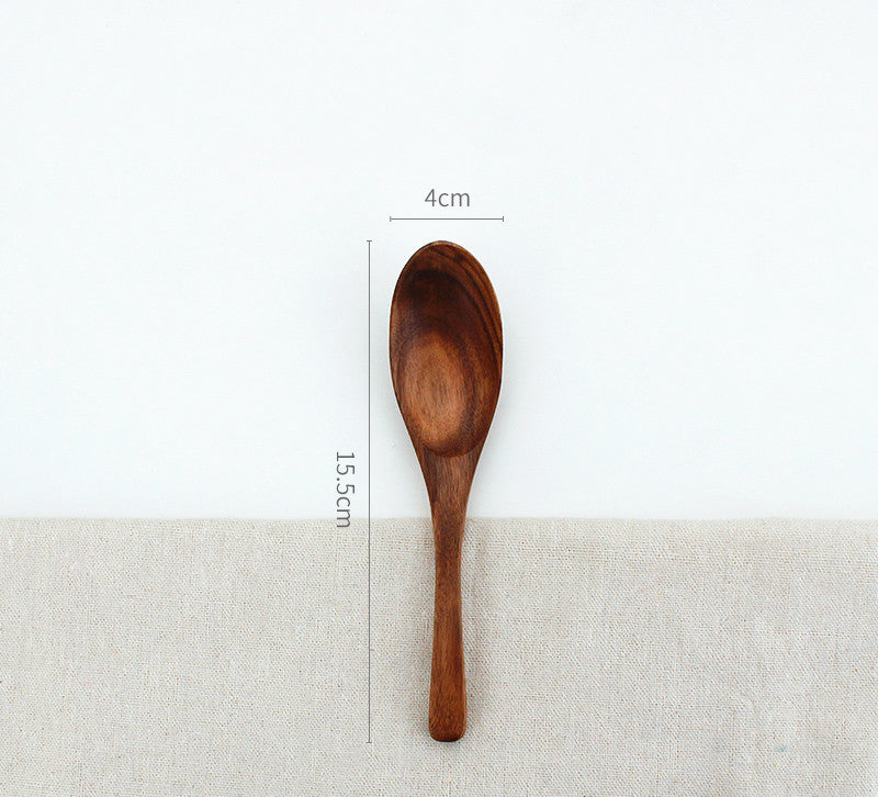 Japanese-style Solid Wood Unpainted Eco-Friendly Teak Wooden Spoon Set - Ideal for Serving Meals, Mixing, and Desserts. Crafted from Natural Teak, Portable and Sustainable Tableware Solution.