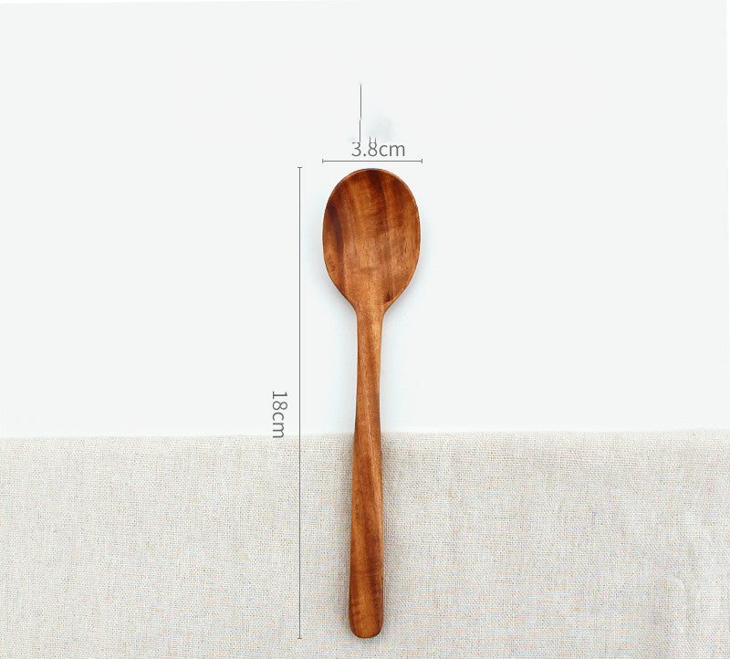 Japanese-style Solid Wood Unpainted Eco-Friendly Teak Wooden Spoon Set - Ideal for Serving Meals, Mixing, and Desserts. Crafted from Natural Teak, Portable and Sustainable Tableware Solution.