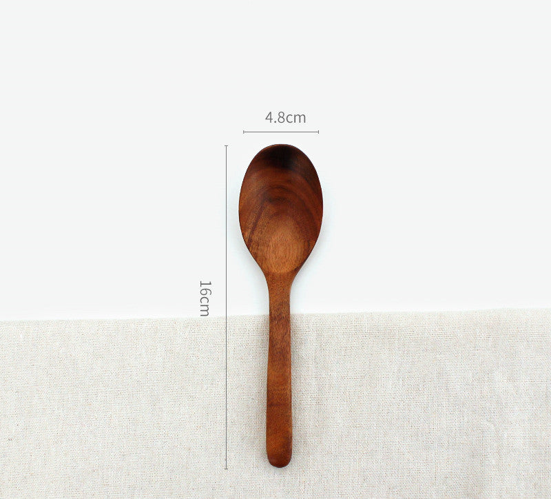 Japanese-style Solid Wood Unpainted Eco-Friendly Teak Wooden Spoon Set - Ideal for Serving Meals, Mixing, and Desserts. Crafted from Natural Teak, Portable and Sustainable Tableware Solution.