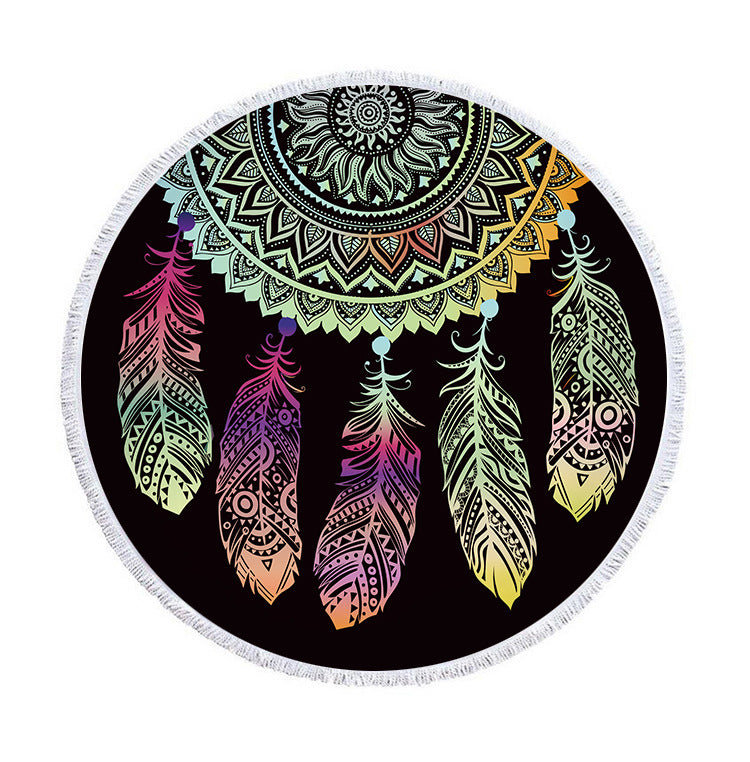 Neu Rundes Strandtuch Retro Feather Dream Catcher Strandtuch