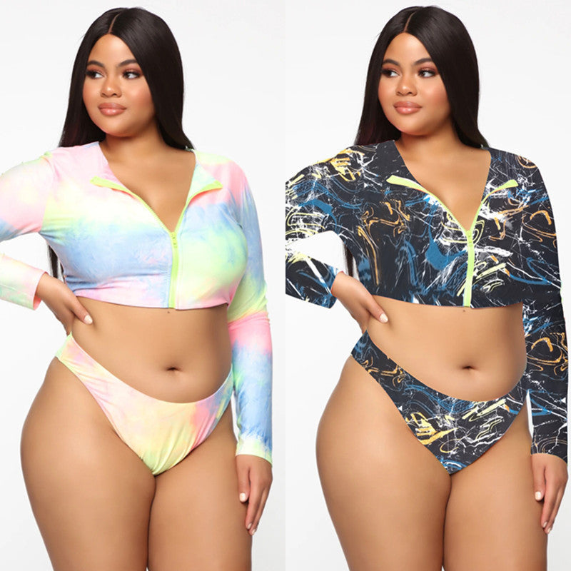 Bikini Long Sleeve Zipper Swimsuit Plus Size Colorful Sexy Plus Size Swimsuit