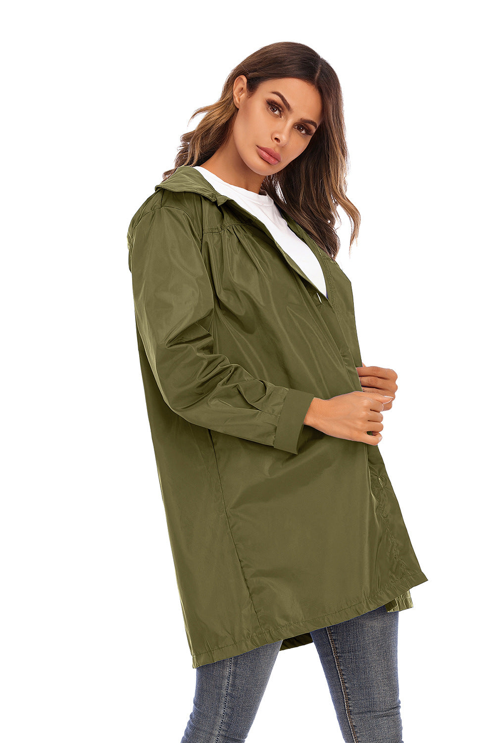 Wasserdichte Kleidung für Damen, Outdoor, mit Kapuze, wasserdichte Regenjacke