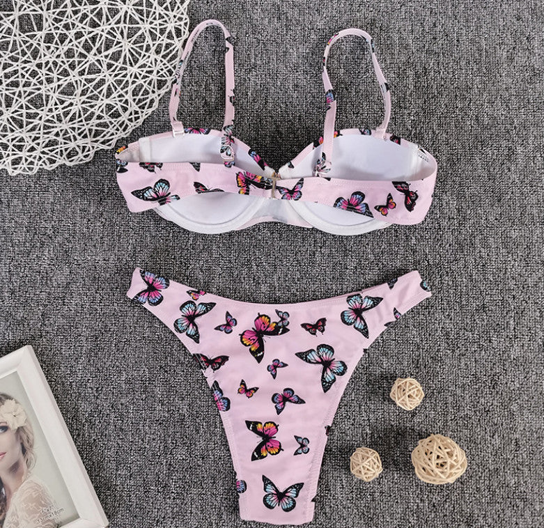 Bikini Sexy Butterfly Print Bikini High Quality Hard Bag Swimsuit Women