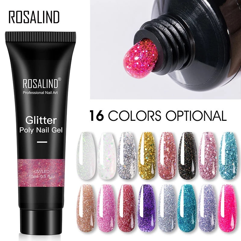 Glitter Poly Nagelgel Verlängerung 15ml Gelpolitur Alles für Maniküre Poly Builder Gel Semi Permanent Soak Off Nail Art