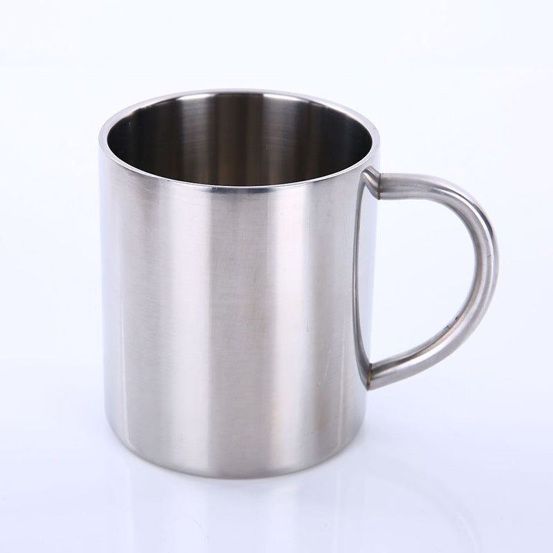 Amazon Cross-border Creative Simple Double Layer Straight Custom Logo Handle Cup 304 Stainless Steel Water Cup Coffee Cup