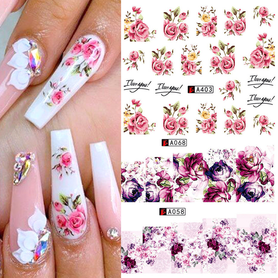 Nail art Rose Nagel Aufkleber Bowknot Spitze Rote Blume Nagel Applique Umweltfreundliche Nagel