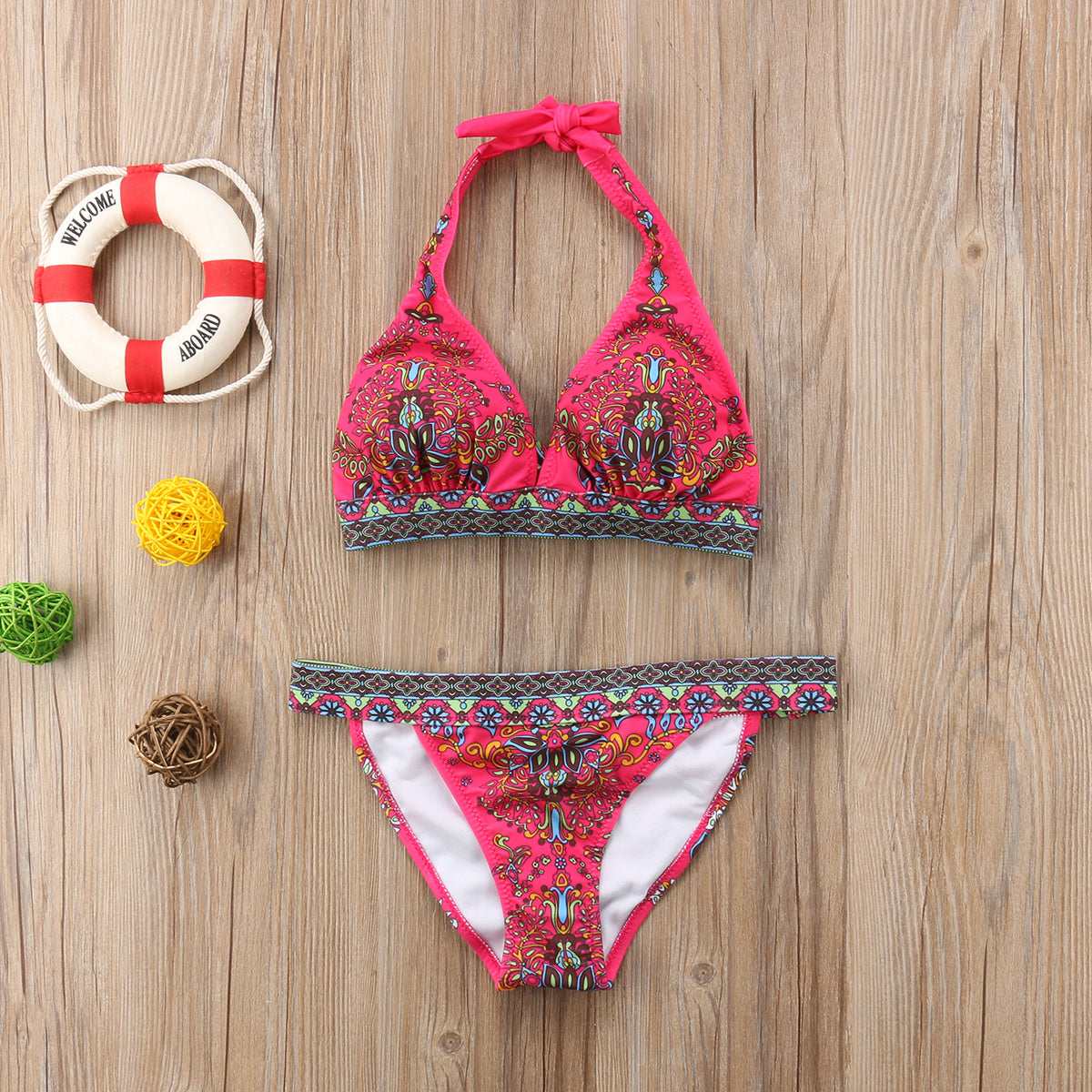 European And American Foreign Single Sexy Bikini Ethnic Style Print Halter Retro Classic Triangle Bikini Swimsuit Women