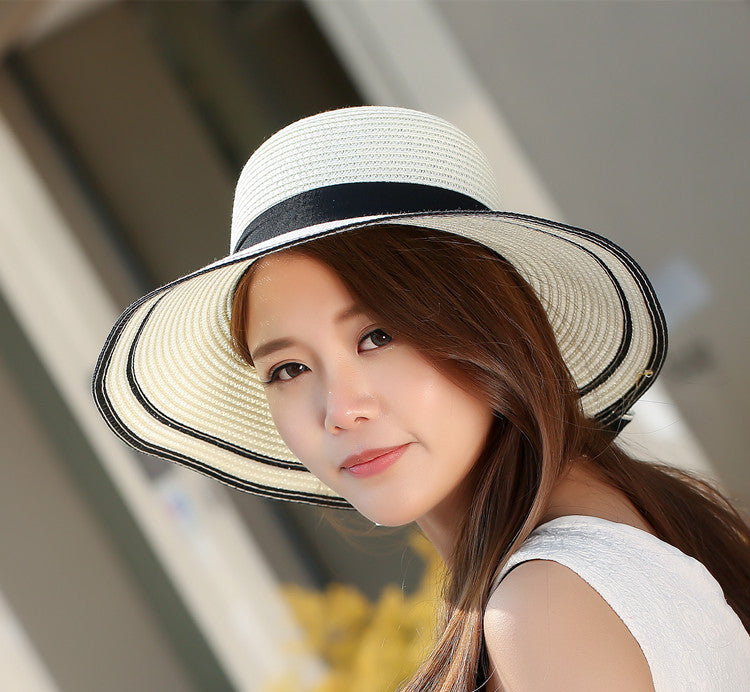 Sun Hat Big Black Bow Summer Hats For Women Foldable Straw Beach Panama Hat Visor Wide Brim Femme Female New