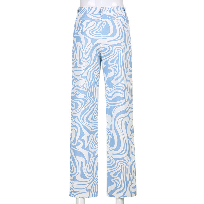 Cross-Border Spring and Summer Blue Loose Street Casual Straight Woven Pants for Women