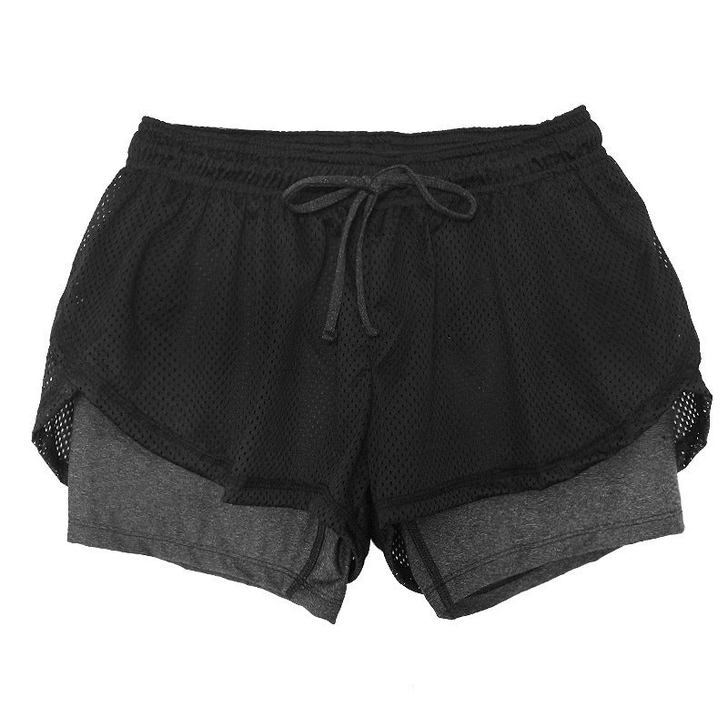 The New Drawstring Fake Two-Piece Running Training Quick-Drying Yoga Shorts Mesh