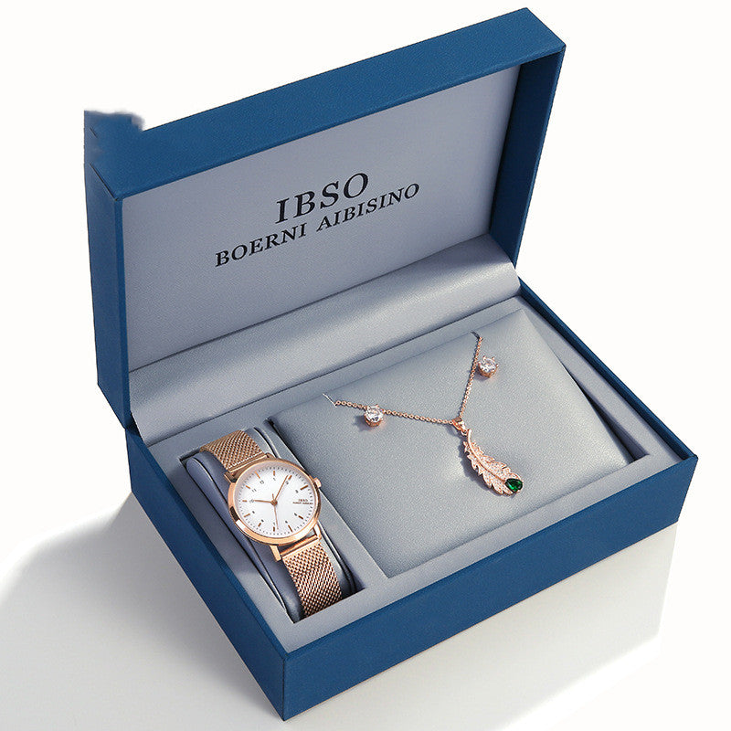 Ibso'S New Fashion Watch With Zircon Earrings Necklace Supports One Drop Shipping Amazon Aliexpress Hot Sale