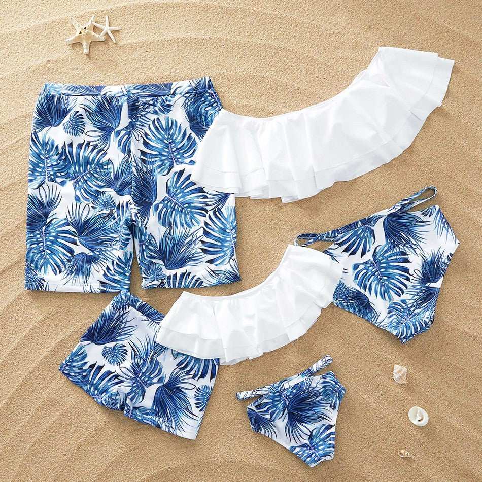 Parent-child swimsuit foreign trade swimsuit family bikini white lotus leaf