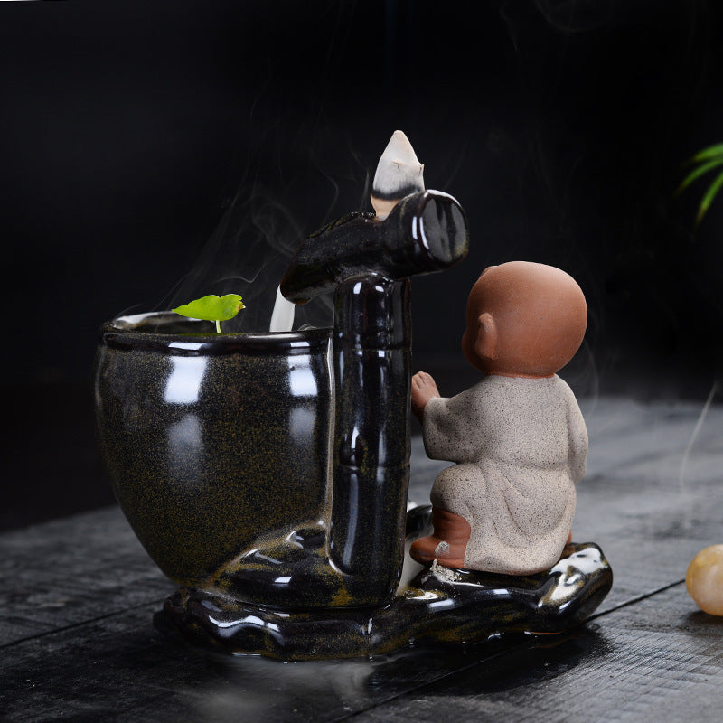 Backflow Incense Burner Ceramic Creative Ornaments Large Size Sima Guang Smashing Cylinder Little Monk Home Tea Ceremony Tower Sandalwood Aromatherapy Burner