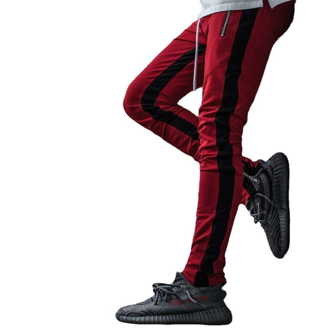 New Casual Pants Stand Alone Wish AliExpress Hot Style Men's Sports Pants Hit Color Cotton Straight-Leg Pants