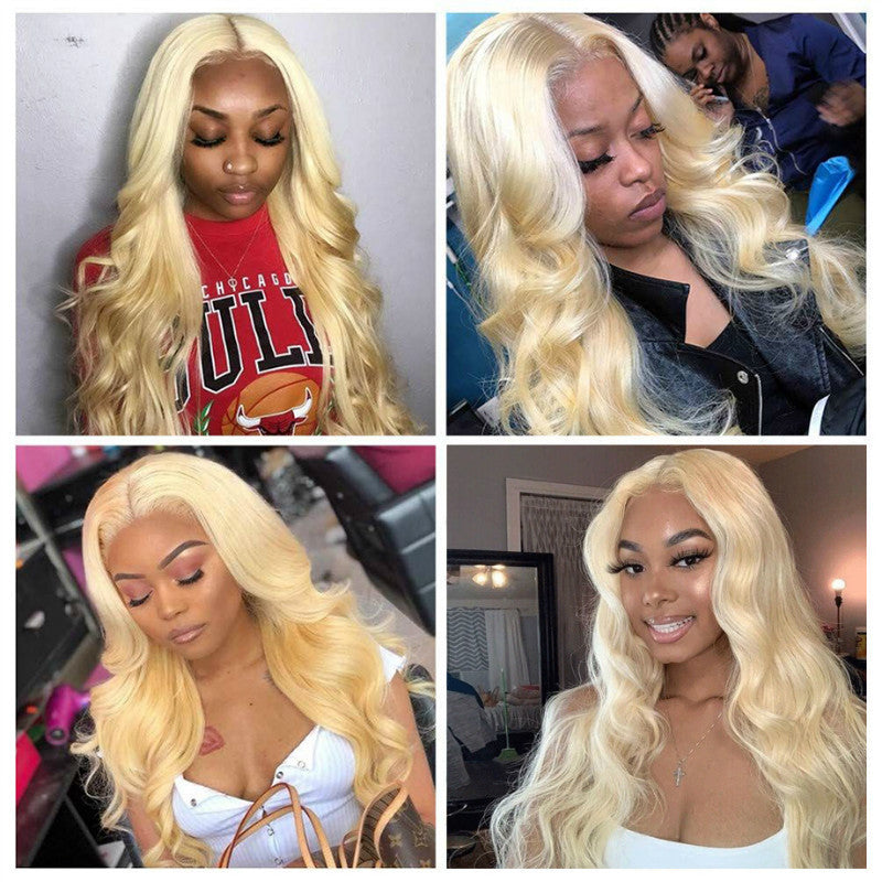 Blonde Lace Front Perücke Transparent Lace Frontal Perücke Vorgezupft Brasilianische Body Wave Echthaar Perücken