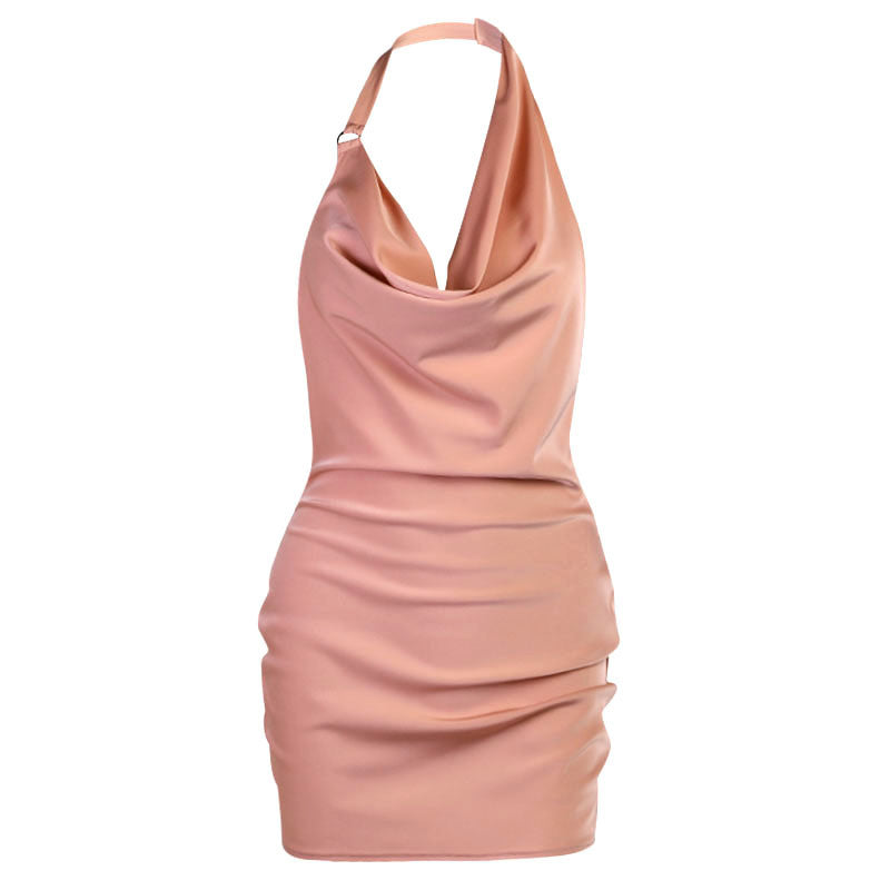 Satin V Neck Backless Sleeveless Summer Party Dress